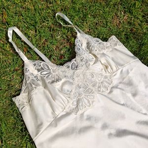 vintage 80s white satin slip midi lingerie dress
